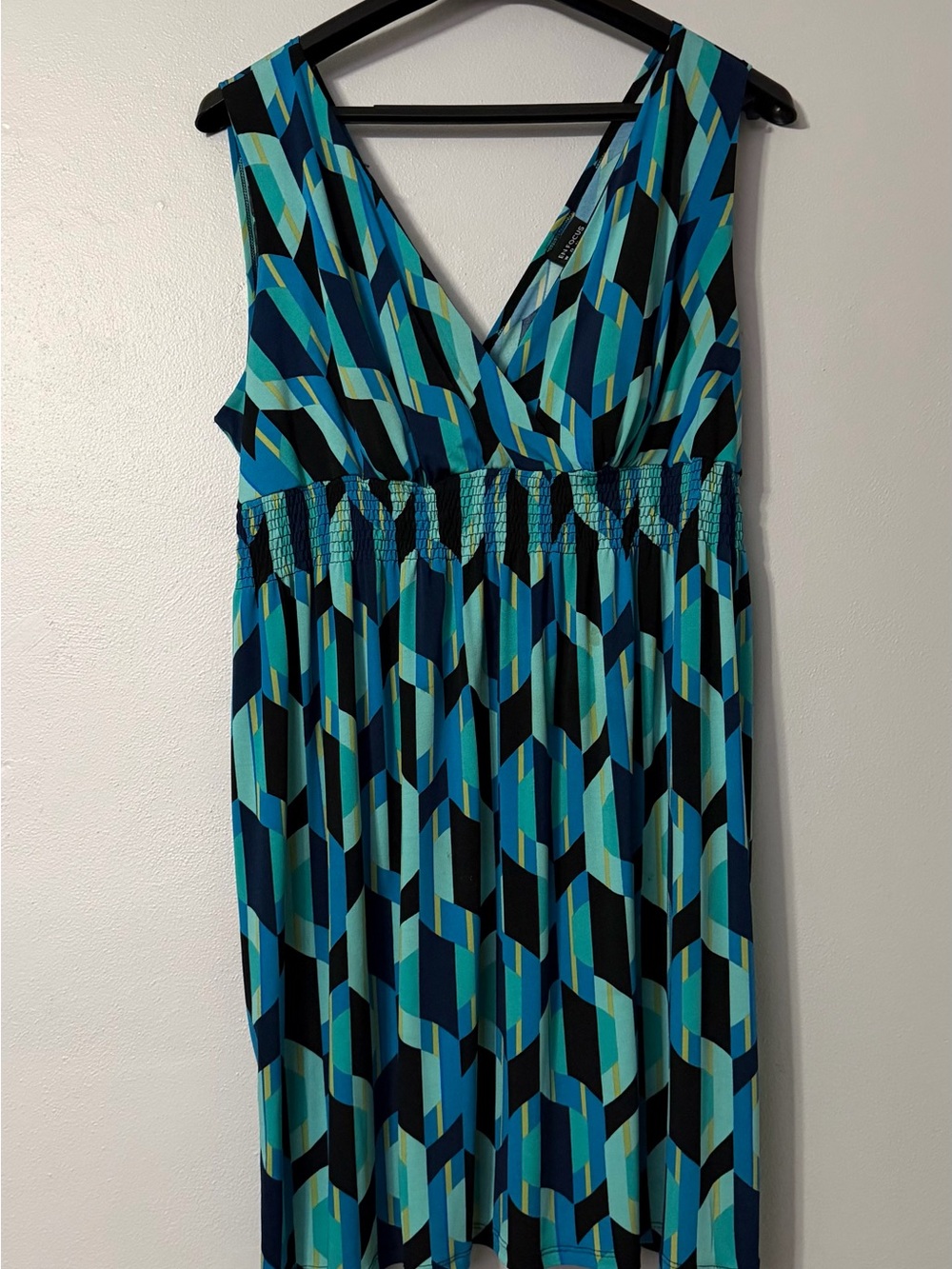 Enfocus Studio Teal & Navy Geometric Wrap Maxi Dress